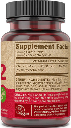 Vegan Sublingual B-12, 2500 mcg, 90 Tabs by Deva Vegan Vitamins (Pack of 2)