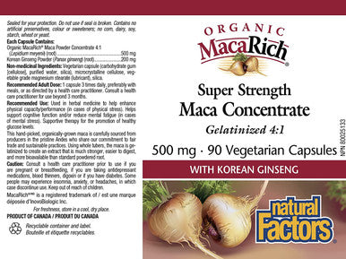 MacaRich by Natural Factors Super Strength Power Maca Superfruit Antioxidant Supplement with Ginseng 90 capsules 90 servings