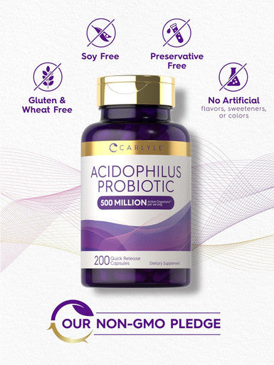 Carlyle Acidophilus Probiotic | 500 Million CFU | 200 Capsules Non-GMO & Gluten | Probiotic for Men & for Women