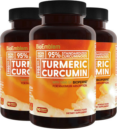 BioEmblem Turmeric Curcumin with BioPerine Curcuminoids For Joint Support and Heart Health Made With Organic Turmeric Powder And Curcuminoids Extract - Non-GMO Made In USA