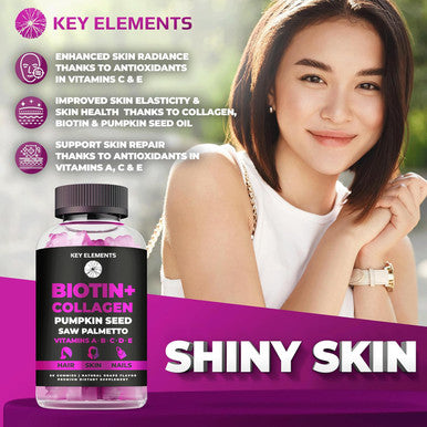Hair Skin And Nails 10000Mcg Biotin Gummies & Collagen Gummies - Biotin Vitamins Gummies For Hair Growth Pumpkin Seed Oil, Saw Palmetto Extract & Vitamins A B6 C D E - Biotin And Collagen Supplements