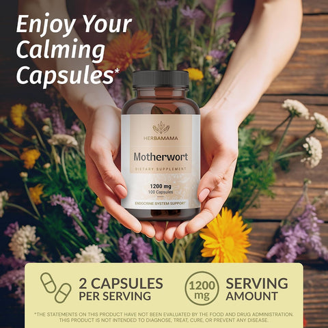 Herbamama Motherwort Capsules â€“ Natural Menopause Supplements For Women â€“ 1200Mg Motherwort Herb Powder Per Serving For Women'S Mood & Calm Support â€“ Vegan Non-Gmo â€“ 50-Day Supply