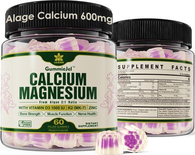 Plant Based Calcium Supplement 600Mg With Vitamin D3 K2, Zinc For Bone Strength, Sustainably Sourced Algae Calcium Magnesium 2:1 Ratio, Sugar Calcium Gummies 70+ Trace Minerals, Vegan, 60 Counts