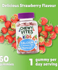 Chewy Vites Kids Calcium and Vitamin D3 60 Kids Calcium Gummies Help Support Healthy Bones and Teeth 2 Months Supply Real Fruit Juice Vegan Age 3 + Strawberry Flavour