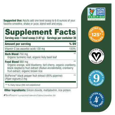 MegaFood Daily Turmeric Nutrient Booster Powder - Turmeric Supplement -With Black Pepper Extract Tart Cherry & Vitamin C - Vegan - Made Without 9 Food Allergens - 2.08 Oz (30 Servings)