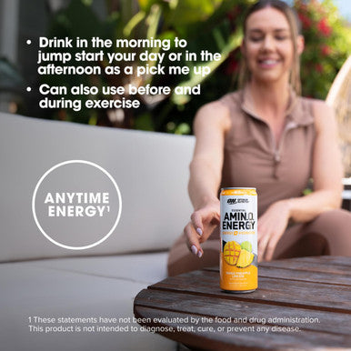 Optimum Nutrition Amino Energy Drink + Electrolytes For Hydration - Sugar Free Amino Acids Bcaa Keto Friendly Sparkling Drink-Mango Pineapple Limeade 12 Fl Oz (Pack Of 12) (Packaging May Vary)