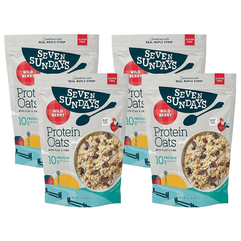 Seven Sundays Protein Oats, Wildberry, 32 Oz Bag (Pack of 4), Gluten Free, 10g Upcycled Protein, Enjoy Warm, Cool or as Overnight Oats