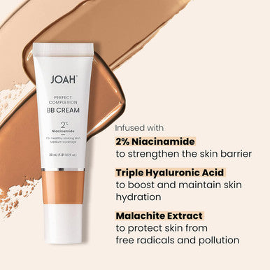 JOAH Beauty Perfect Complexion BB Cream with Hyaluronic Acid and Niaciminade,Korean Makeup with Medium Buildable Coverage,Evens Skin Tone Lightweight Semi Matte Finish Medium with Neutral Undertones