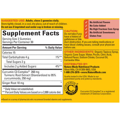 Nature Made Turmeric Curcumin 250Mg Per Serving Dietary Supplement For Antioxidant Support 60 Gummies 30 Day Supply