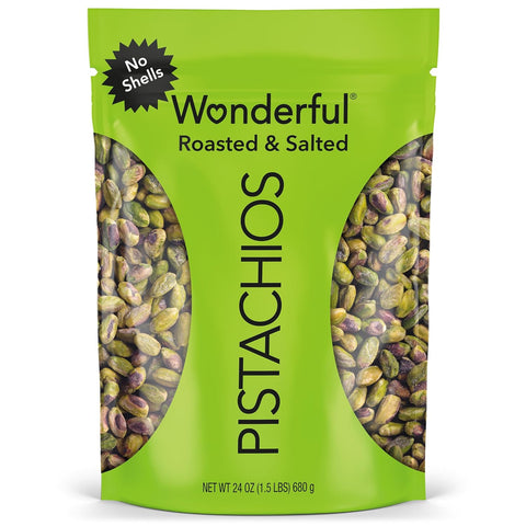 Wonderful Pistachios No Shells, Roasted & Salted Nuts, 12 Ounce Resealable Bag, Protein Snacks, Gluten Free, Healthy Snack