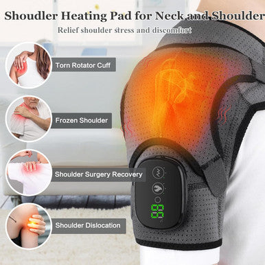 Heated Shoulder Wrap With Massage, Portable Heated Shoulder Brace For Women Men, Cordless Vibration Shoulder Heating Pad For Neck And Shoulder, 3 Heating Setting Shoulder Massager Wrap Braces