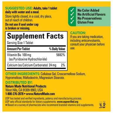Nature Made Vitamin B6 100 Mg Dietary Supplement For Energy Metabolism Support 100 Tablets 100 Day Supply