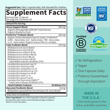 Garden of Life Dr Formulated Calm Daily 3-In-1 Complete Probiotics Prebiotics & Postbiotics With Ashwagandha - Pre + Pro + Postbiotic Supplement For Immune Digestive & Mood Support - 30 Day Supply