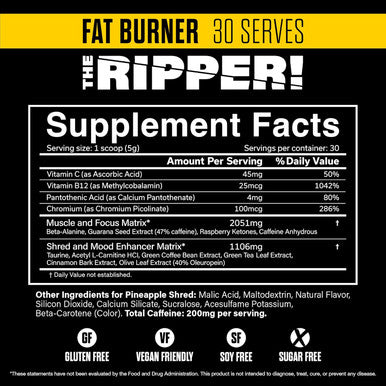 Jnx Sports The Ripper Shredding Thermogenic Fat Burner - Pineapple Shred 30 Servings Advanced Fast Acting Thermogenic Pre-Workout, Appetite Suppressant For Men & Women