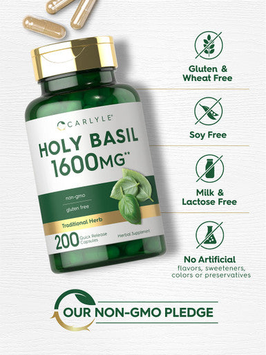 Carlyle Holy Basil 1600 Mg | 200 Capsules | Tulsi Holy Basil Leaf Extract | Herbal Supplement | Non-Gmo, Gluten Free