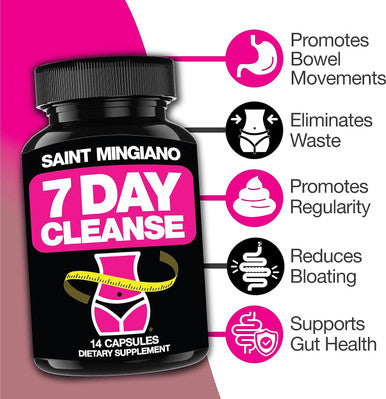 Saint Mingiano 7 Day Cleanse Program | Colon Detox With Natural Laxative For Constipation & Bloating | Extra-Strength Senna Leaf Supplements | Strong For Some People.