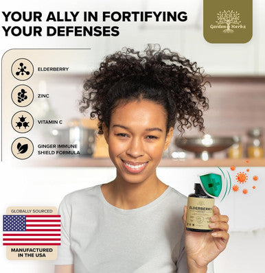 Elderberry With Vitamin C, Zinc, & Ginger Potent Immune Booster 5000 Mg Elderberry, Zinc, & Vitamin C Non-Gmo Immunity Vitamins For Adults To Help You Feel Vibrant, 60 Caps.