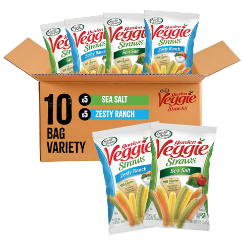 Sensible Portions Veggie Straws MultiPack Sea Salt and Zesty Ranch Flavor GlutenFree Chips Individual Snacks 0.75 Ounce Bag 10Pack