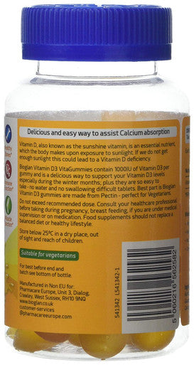 Bioglan Vitagummies | High Strength Vitamin D3 | Vegetarian Friendly | Delicious lemon flavour | 60 Chewy Gummies