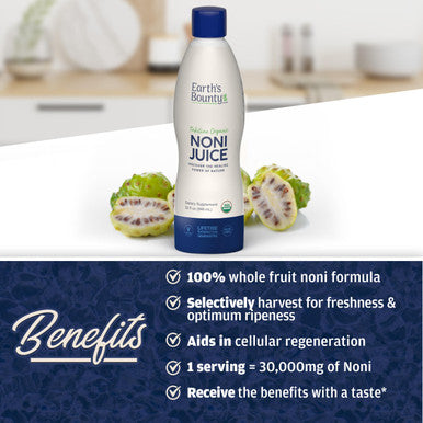 Earth's Bounty Tahitian Organic Noni Juice - 32 fl.oz - 100% Pure Natural Immune & Joint Support - Organic Kosher Noni Juice - No Additives