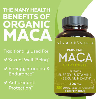 Peruvian Maca Powder Capsules (500 mg) - Traditionally Used to Support Sexual Well-Being, Energy, Stamina and Endurance, Gelatinized for Easier Digestion, 250 Veggie Yellow Maca Root Capsules