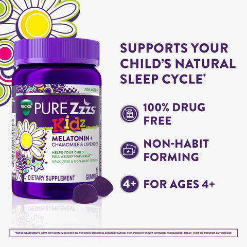Zzzquil Vicks Pure Zzzs Kidz Melatonin Sleep Aid Gummies For Kids And Children Helps Your Child Fall Asleep Naturally Low Dose Melatonin 48 Gummies