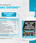 NAC Supplement N-Acetyl Cysteine 1000mg Vitamin D3 K2 Zinc Quercetin 1000mg Sarracenia Purpurea 1000mg with Elderberry Holy Basil Bee Propolis Bromelain L-Lysine - 60 Count