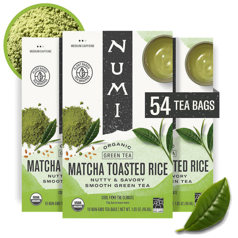 Numi Organic Matcha Toasted Rice Tea, 100 Green Tea Bags, Medium Caffeine