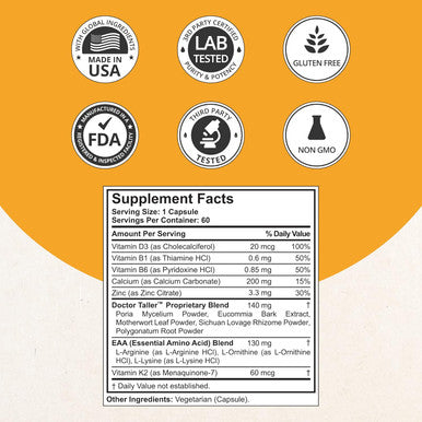 Nubest Doctor Taller - Bone Strength Supports, Enhance Immune System - Keto With Calcium, Vitamin D3, Vitamin K2, Amino Acids & Herbs For Children (8+) - 60 Vegan Capsules 1 Month Supply