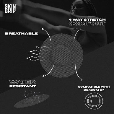 Skin Grip Adhesive Patches for Dexcom G7 & Stelo CGM Waterproof & Sweatproof Cover for Continuous Glucose Monitor Sensor Stays Secure for 10-15 Days 20 Pack Black