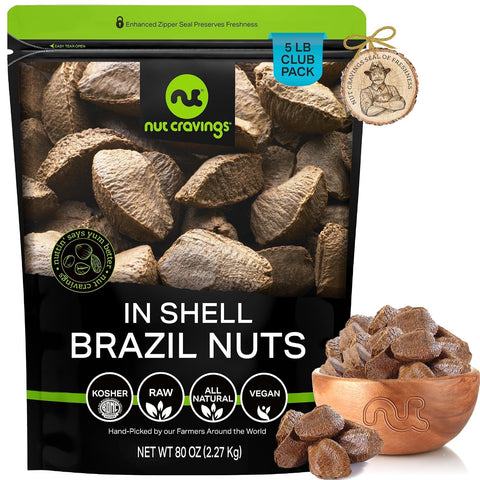 NUT CRAVINGS - Brazil Nuts Roasted & Salted - No Shell, Whole (16oz - 1 LB) Packed Fresh in Resealable Bag - Healthy Protein Food Snack, Food Assortments
