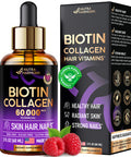 NUTRAHARMONY Liquid Biotin & Collagen - Vitamins For Hair Growth Support For Women & Men - Extra Strength 60000 Mcg Drops - B7 Supplement - Strong Nails & Healthy Skin - 98% Faster Absorption Than Pills