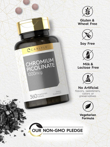 Carlyle Ultra Chromium Picolinate 1000mcg | 360 Tablets | Vegetarian Non-GMO Gluten