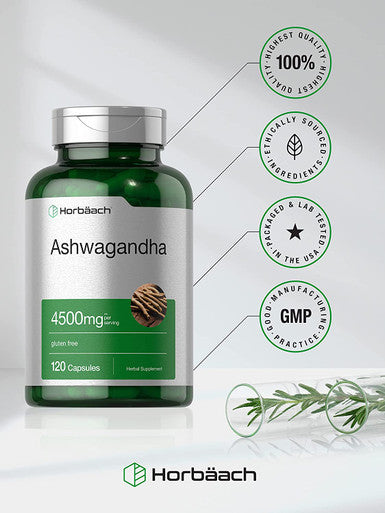Ashwagandha Capsules | 120 Count | Maximum Strength | Gluten Free | by Horbaach