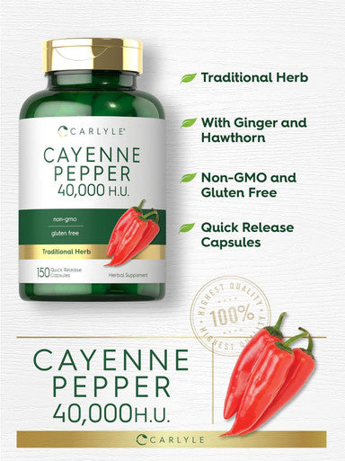Carlyle Cayenne Pepper Capsules | 40000 HU | Non-GMO and Gluten Supplement