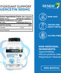 Renew Actives Quercetin 500Mg - Max Potency, Natural Bioflavonoid Antioxidant - Free Radical Defense, Powerful Immune & Circulatory Protection - Boosted Energy For A Healthier Lifestyle - 60 Capsules