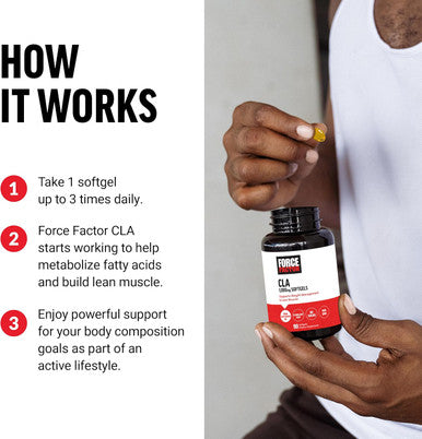 Force Factor CLA Supplements CLA 3000 mg Conjugated Linoleic Acid to Support Body Composition and Lean Muscle Mass Made from Safflower Oil Stimulant Non-GMO 90 Softgels