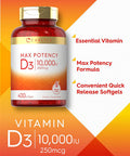 Carlyle Vitamin D 10000 IU 400 Softgels | Value Size | Max Potency | Non-GMO Gluten Supplement