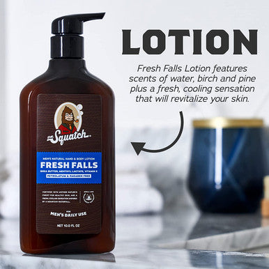 Men's Natural Lotion by Dr. Squatch - Non-Greasy Men's Lotion - 24-hour moisturization hand and body lotion - Made with Shea Butter, Coconut Oil, and Vitamin E - Pine Tar and Fresh Falls (2 Pack)