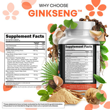 Clean Nutraceuticals Panax Ginseng Ginkgo Biloba Ashwagandha Maca Root 60 Caps