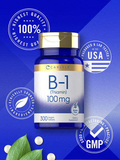 Carlyle Vitamin B-1 | 100Mg | 300 Tablets | Non-Gmo And Gluten Free Thiamin Supplement