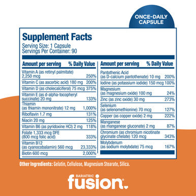 Bariatric Fusion Bariatric Multivitamin Without Iron 1 Per Day Post Surgery Patients Iron Free Vitamin for Gastric Bypass and Sleeve Gastrectomy Easy to Swallow 90 Capsules Three Month Supply