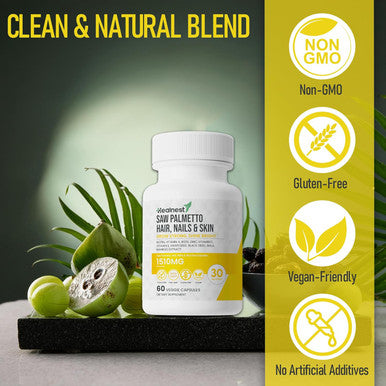 Hair, Nails & Skin Care With Saw Palmetto, Biotin, Amla, Vitamins A, C, E, Zinc, Copper, Black Seed Extract, Fo-Ti - 60 Non-Gmo, Gluten Free, Veggie Capsules For Men And Women