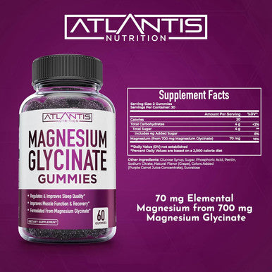 Atlantis Nutrition Magnesium Glycinate Gummies 700Mg ÃƒÂ¢Ã¢â€šÂ¬Ã¢â‚¬Å“ Vegan Magnesium Glycinate For Kids & Adults ÃƒÂ¢Ã¢â€šÂ¬Ã¢â‚¬Å“ Muscle Support & Enhanced Sleep - Delicious Grape Flavor - For Whole Family - 60 Count