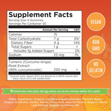 Maryruth Organics Turmeric Gummies | Organic Turmeric Curcumin Extract | Chewable Turmeric Supplement | Vegan | Non-GMO | Gluten | Peach | Mango & Lemon Flavor | 250 mg per Serving | 120 Count