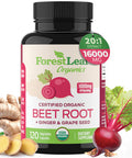 ForestLeaf Organic Beet Root Capsules - with Ginger & Grape Seed 16000mg Strength 20:1 Extract, Supports Nitric Oxide Production, Beets Supplements with Organic Non-GMO Beetroot Powder 120 Veggie Caps