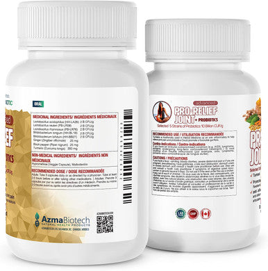 AzmaBiotech Advanced Pro-Relief Joint Synbiotic | Turmeric, Ginger, and Black Pepper + 5 Strains Probiotics 10 Billion CFU/g | 90 Veggie Capsules
