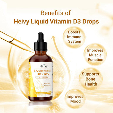 Heivy Liquid Vitamin D3 Drops |Bone And Immune Support | Natural Made Ingredients | Vitamin D3 Liquid 100 Mcg (4000 Iu) | Vegan | Gluten Free | Non-Gmo | 2 Fl Oz (60Ml)