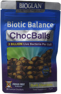 Bioglan Biotic Balance Dark Choc Balls, 3 Billion CFU Probiotic, live cultures wrapped in delicious dark chocolate, contains Lactobacillus Rosell, Bifodobacterium Rosell, & Inulin. 30 balls
