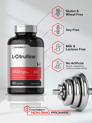 L Citrulline 2400 mg per Serving | 180 Capsules | Maximum Strength, Free Form Amino Acid | Non-GMO, Gluten Free L-Citrulline Supplement | by Horbaach